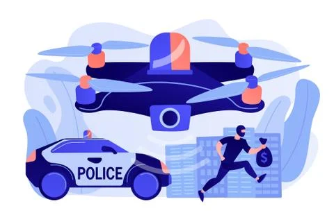 Law enforcement drones concept vector illustration. Illustrazione stock