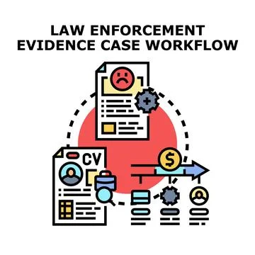 Law enforcement evidence case workflow concept Stock Illustration