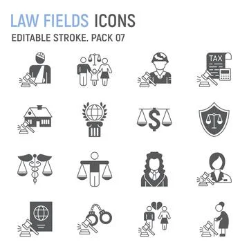 Law Fields glyph icon set Stock Illustration