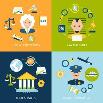 Law flat icons set Stockillustratie