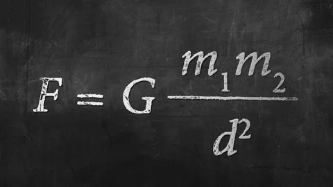Law of gravity formula in chalk board - math, science Video stock 89699153