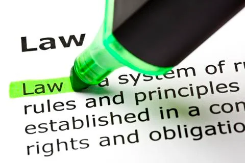 'law' highlighted in green Stock Photos