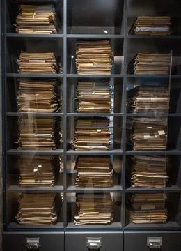 Law process Files stacking up in KZ Dachau Germany concentration Camp Foto stock
