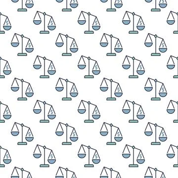 Law Scale with Dollar Sign vector colored seamless pattern Illustrazione stock