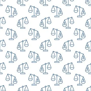 Law Scale with Dollar Sign vector concept line seamless pattern Illustrazione stock
