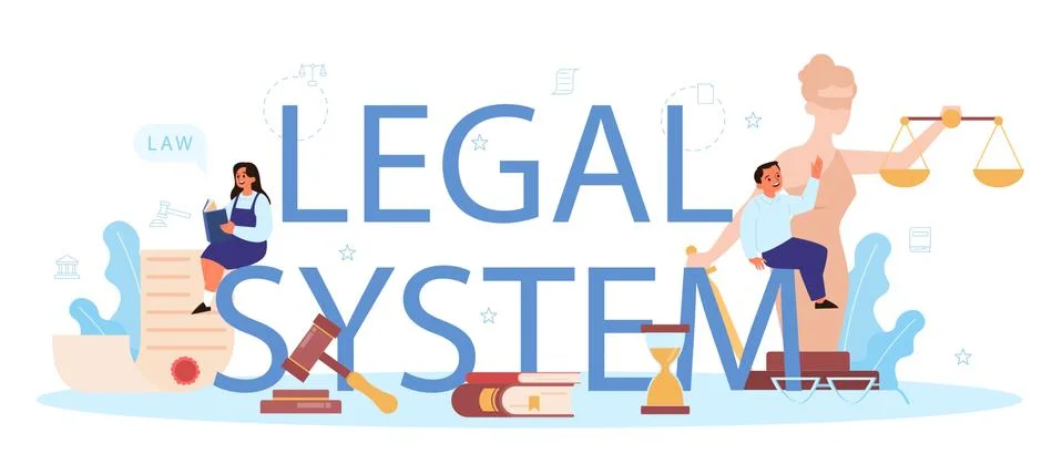 Law system class typographic header. Punishment and judgement Ilustración de archivo