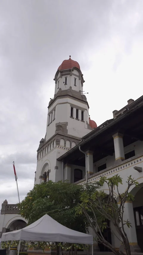 Lawang Sewu Tower under a Cloudy Sky Stock Footage 312517156