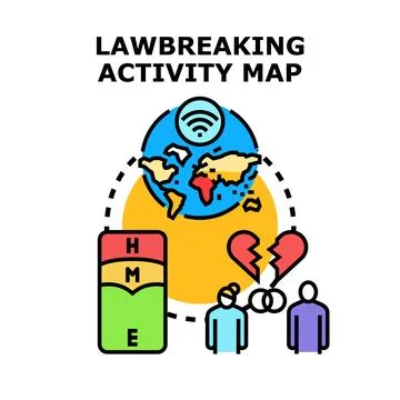 Lawbreaking activity map concept vector illustrating crime distribution Illustration