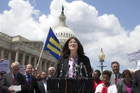 Lawmakers and LGBT commumity react to transgender military ban, Washington, USA  스톡 사진