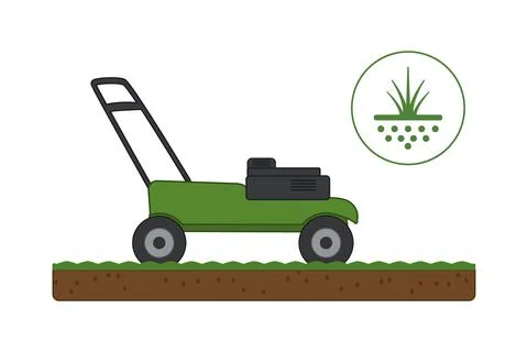 Lawn aerator machine on grass with soil cross section on white background. Stock Illustration