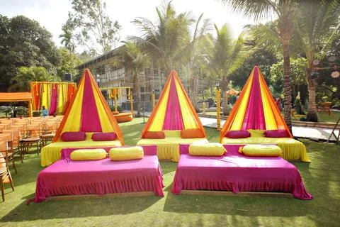 Lawn Decorated For Haldi Event Fotos Stock