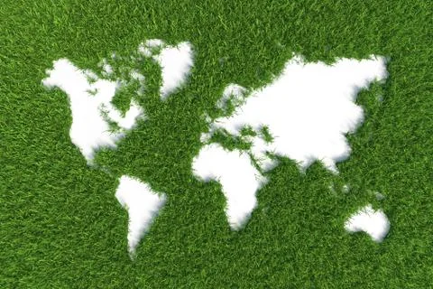Lawn grass isolated world map with white background Stock-Illustration