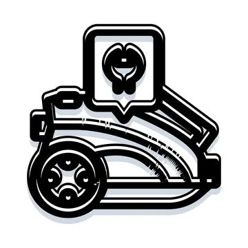 Lawn mower bot icon performing yard work Stock Illustration