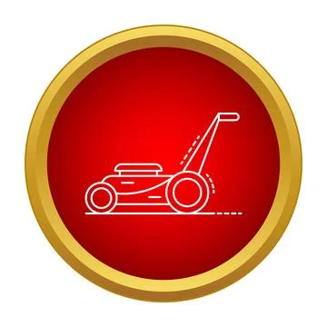 Lawn mower cutting grass icon on red background Stock Illustration