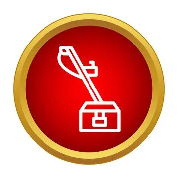 Lawn mower cutting grass icon on red button Stock Illustration