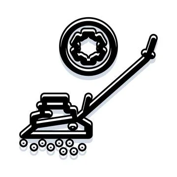 Lawn mower cutting grass with rotating blade graphic Stock Illustration