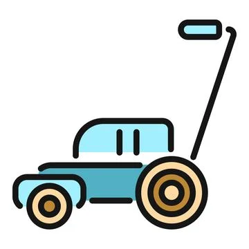 Lawn mower cutting grass yard work tool icon Иллюстрация