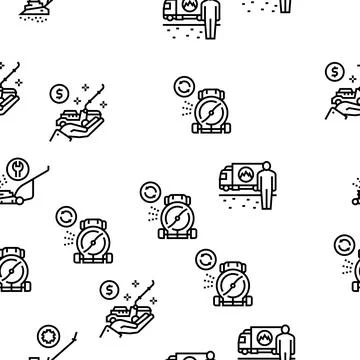 Lawn Mower Equipment Vector Seamless Pattern 스톡 일러스트