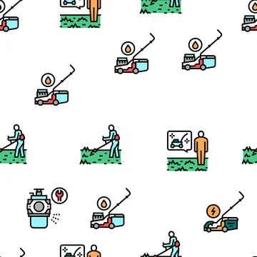 Lawn Mower Equipment Vector Seamless Pattern 스톡 일러스트