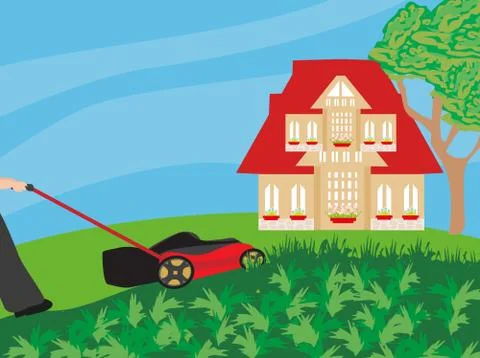 Lawn Mower With Grass Stock Illustration