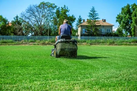 Lawn mower on the grass Stock Photos