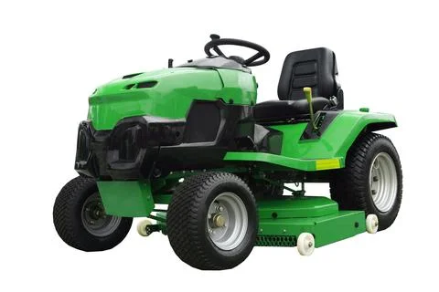 Lawn mower isolate on empty background. Garden equipment for farm and grass and Stock Photos