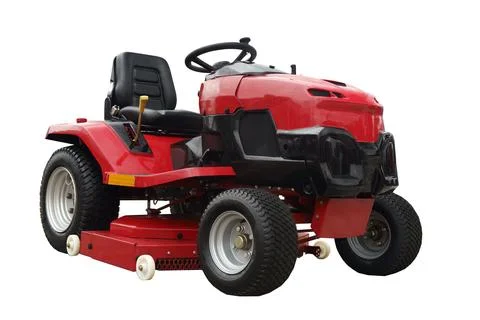 Lawn mower isolate on empty background. Garden equipment for farm and grass and Stock Photos