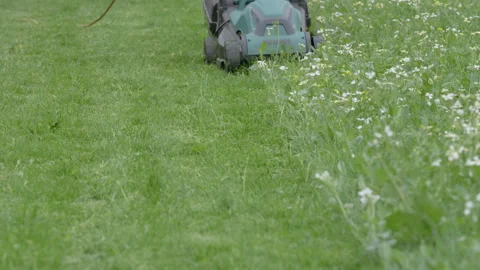 Lawn mower machine cutting the grass in the garden Stock Footage 142030521