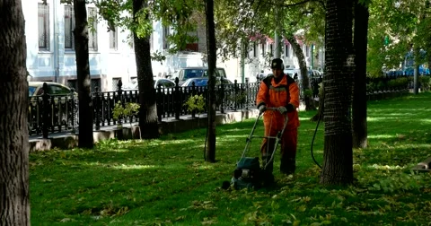 Lawn mower in the Park Stock Footage 68052939