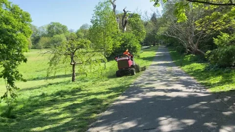 Lawn mower in the park 스톡 동영상 132645923