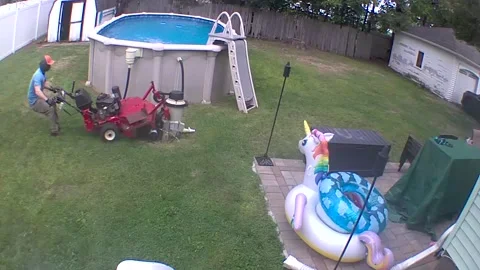 Lawn Mower Runs Over Pool Pump, Manchester, Connecticut, USA - 13 Sep 2025 Stock Footage 317714769