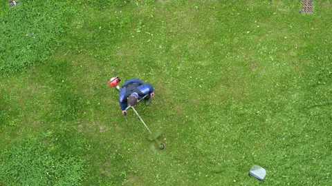 Lawn mower at work. Top view Stock-Footage 269775164