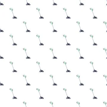 Lawn mowers creating a seamless pattern on white background Stock Illustration