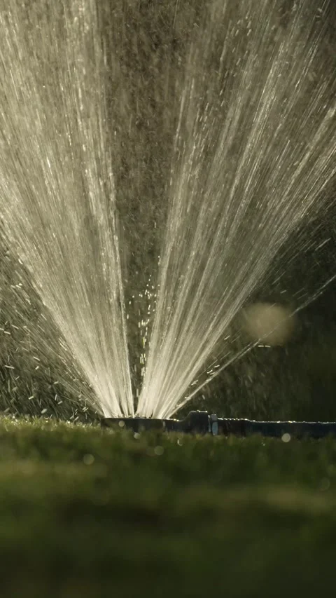 Lawn sprinkler on and off vertical Stock Footage 282937384