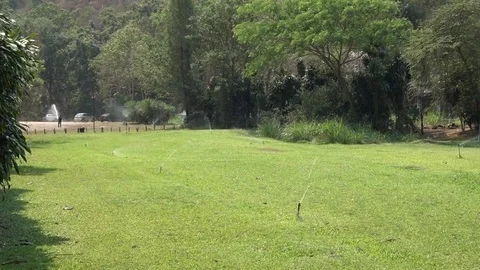 Lawn Sprinkler System Stock Footage 74493197