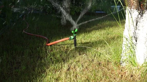Lawn sprinkling in a park Video stock 90550707