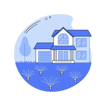 Lawn watering system abstract concept vector illustration. Stock Illustration