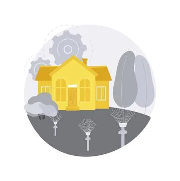 Lawn watering system abstract concept vector illustration. Stock Illustration