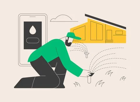 Lawn watering system abstract concept vector illustration. Illustrazione stock