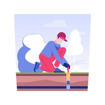 Lawn watering system installation isolated concept vector illustration. Stock Illustration