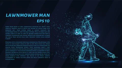 The lawnmower man is composed of pixels. Particles in the form of the lawnmow Illustrazione stock
