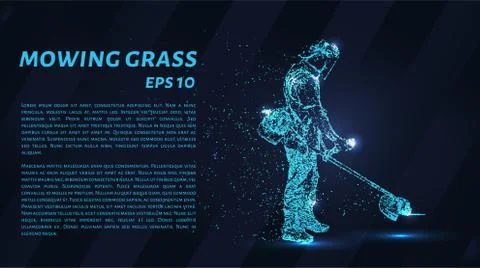 The lawnmower man is composed of pixels. Particles in the form of the lawnmow Stock Illustration