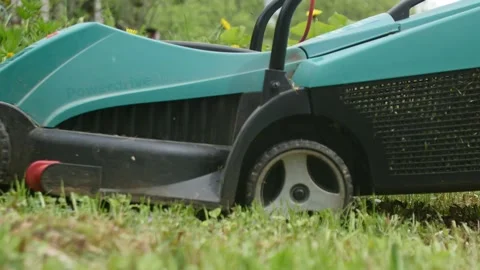 Lawnmower in work in the garden Stock Footage 138689767