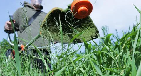 Lawnmower with a working tool, bottom view Stock Photos