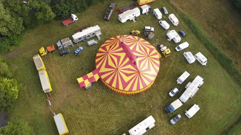 Lawson Circus at Webbs Garden Centre, West Hagley, Aerial view  big top circle Stock Footage 158334508