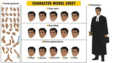 Lawyer Character Constructor Kit. Customizable Legal Character Model Sheet  Stockillustratie