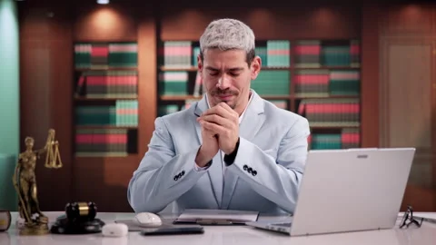 Lawyer Praying Thoughtfully At Desk Stock Footage 332903641