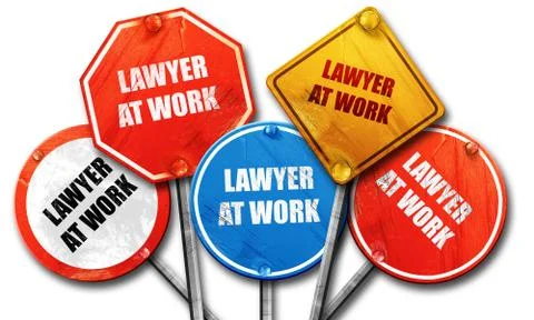 Lawyer at work, 3D rendering, rough street sign collection Stock Illustration