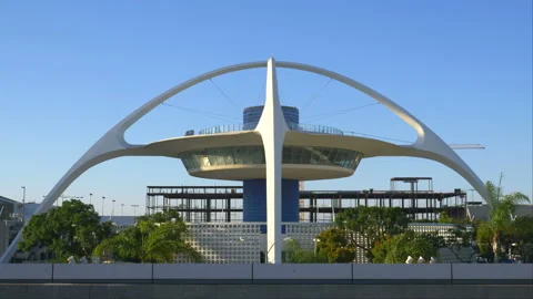 Lax Airport Flight Control tower in Los Angeles in 4K Slow motion 60fps Stock Footage 126636425