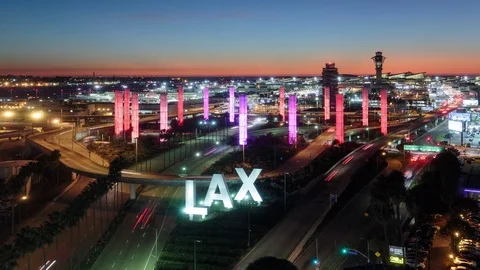 LAX Airport Twilight Timelapse Stock Footage